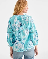 Style & Co Women's Cotton Embroidered 3/4-Sleeve Top