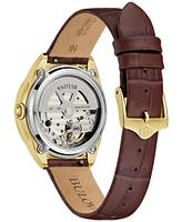 Bulova Women's Sutton Automatic Brown Leather Strap Watch 34.5mm