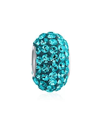 Bling Jewelry Solid Color Pave Crystal Bead Charm for Bracelet with Sterling Silver Core