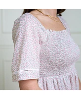Hope & Henry Women's Organic Bell Sleeve Smocked Dress