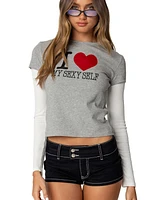 Edikted Womens I Heart Me Layered Long Sleeve T Shirt