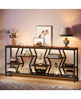 Tribesigns 70.9 Inches Sofa Console Table with 4 Tier Wood Storage Shelves, Industrial Extra Long Narrow Entryway Accent Tables for Hallway, Living Ro