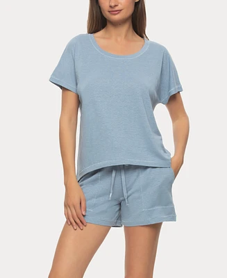 Felina Women's Lauren Linen Jersey Pullover Top and Shorts Sleepwear