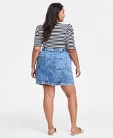 On 34th Trendy Plus Size Striped Puff Shoulder Top Denim Utility Mini Skirt Exclusively At Macys