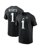 Nike Men's Jalen Hurts Black Philadelphia Eagles Super Bowl Lix Patch Player Name Number T-Shirt