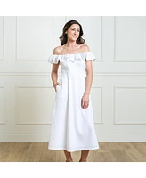 Hope & Henry Women's Linen Ruffle Collar Midi Dress