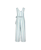 Hope & Henry Womens' Woven Sleeveless Tie-Waist Jumpsuit with Wide Leg