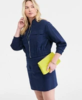 On 34th Womens Cropped Linen Utility Bomber Knit Scoop Neck Raglan Cap Sleeve Top Solid Linen Mini Skirt Exclusively At Macys