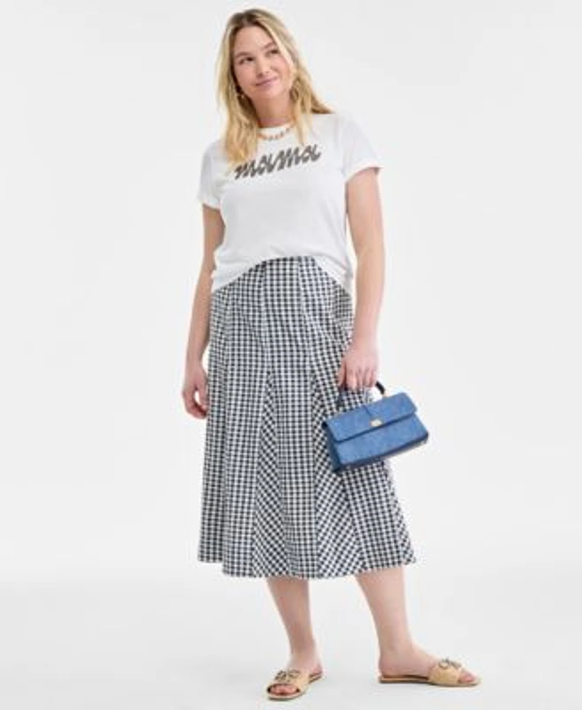 On 34th Womens Mama Graphic Relaxed Fit T Shirt Puckered Gingham Pleated Midi Skirt Exclusively At Macys