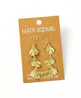 Matr Boomie Gold Tone Sayuri Ginkgo Leaf Triple Drop Earrings