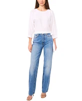 1.state Women's Crewneck Side-Tie Cropped Blouse