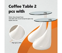 Coffee Tables 2 pcs with Round Glass Top High Gloss White