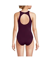 Lands' End Women's Tugless High Neck Portrait Back One Piece Swimsuit