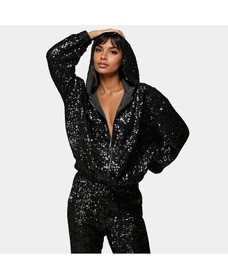 Bebe Women's X Ciara Sequin Hoodie Jacket