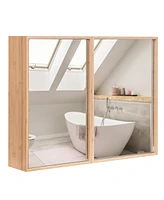 Double Door Bathroom Wall Cabinet with Mirror and Adjustable Shelves
