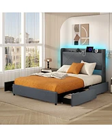 Bed Frame with Led Lights and Charging Station