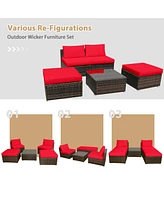 Gymax 5PCS Outdoor Patio Furniture Set w/ Coffee Table Ottoman Cushion