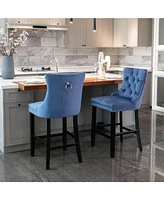 Velvet Bar Stools Set of 2, Button Tufted Upholstered Counter Height Chairs-The Pop Home