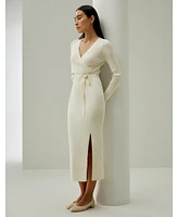 Elegant Wrap-Front Silk Knit Dress for Women