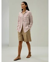 Oversized Striped Silk-Twill Shirt for Women