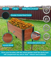 Acacia Wood Raised Garden Bed with Legs - 31-Inch H Powder-Coated Steel Frame Removable Planter Bag
