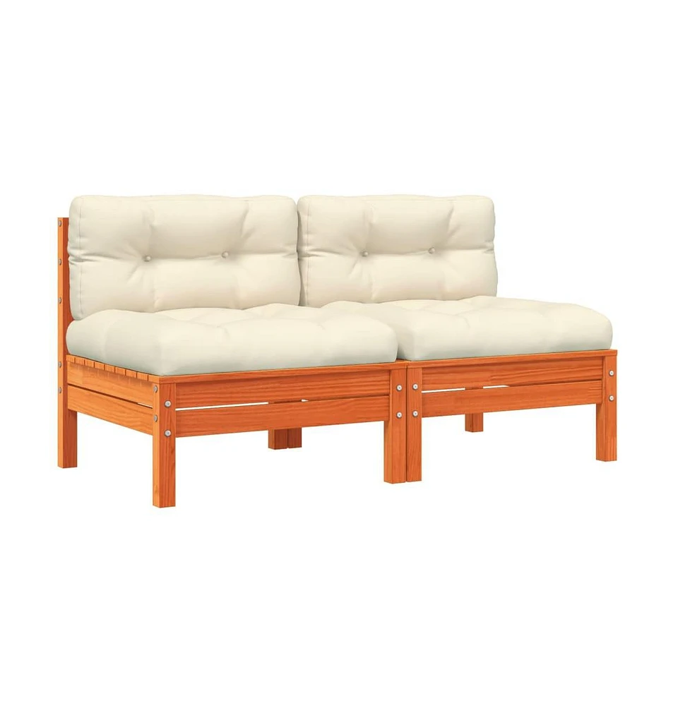 Patio Sofa Armless with Cushions 2 pcs Wax Brown Solid Wood Pine