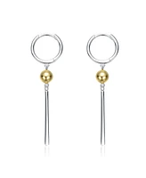 Sterling Silver Two-Tone with 14K Gold Plated Sphere and Sleek White Gold Plated Bars Drop Earrings