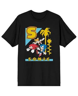 Sonic the Hedgehog Big & Tall Classic S Color Art Crew Neck Short Sleeve Black