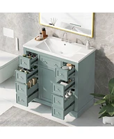 Lovmor 36" Bathroom Vanity with Sink Combo, One Cabinet and Six Drawers, Solid Wood and Mdf Board, Green