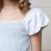 Hope & Henry Girls' Organic Sateen Cap Sleeve Special Occasion Smocked Flower Girl Dress