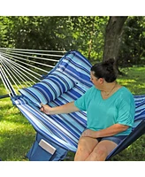 Quilted Fabric Double Outdoor Hammock - 2-Person with Metal Curved Spreader Bars Catalina Beach