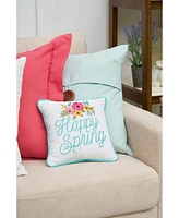 10" x 10" Floral Flowers "Happy Spring" Embroidered Small/Petite Accent Throw Pillow