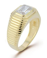 Rachel Zoe 14K Gold Plated Sterling Silver Ribbed Signet Ring