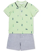 Little Me Baby Boys Cotton Golf Polo & Striped Shorts Set
