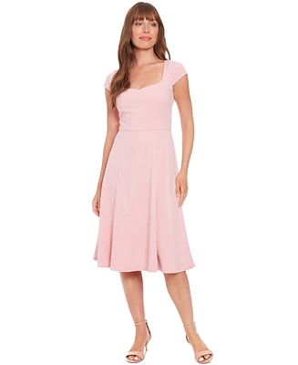 London Times Petite Sweetheart-Neck Cap-Sleeve Dress