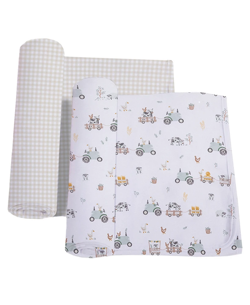 Living Textiles Baby Boys and Girls 2-Pack Tractor Ride Collection Jersey Swaddle