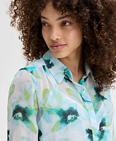 I.n.c. International Concepts Petite Printed Long-Sleeve Blouse, Exclusively at Macy's