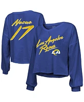 Majestic Threads Women's Puka Nacua Royal Los Angeles Rams Off-Shoulder Script Player Name Number Cropped Long Sleeve V-Neck T-Shirt