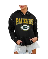 Gameday Couture Women's Black Green Bay Packers Catch the Vibe Studded Pullover Hoodie