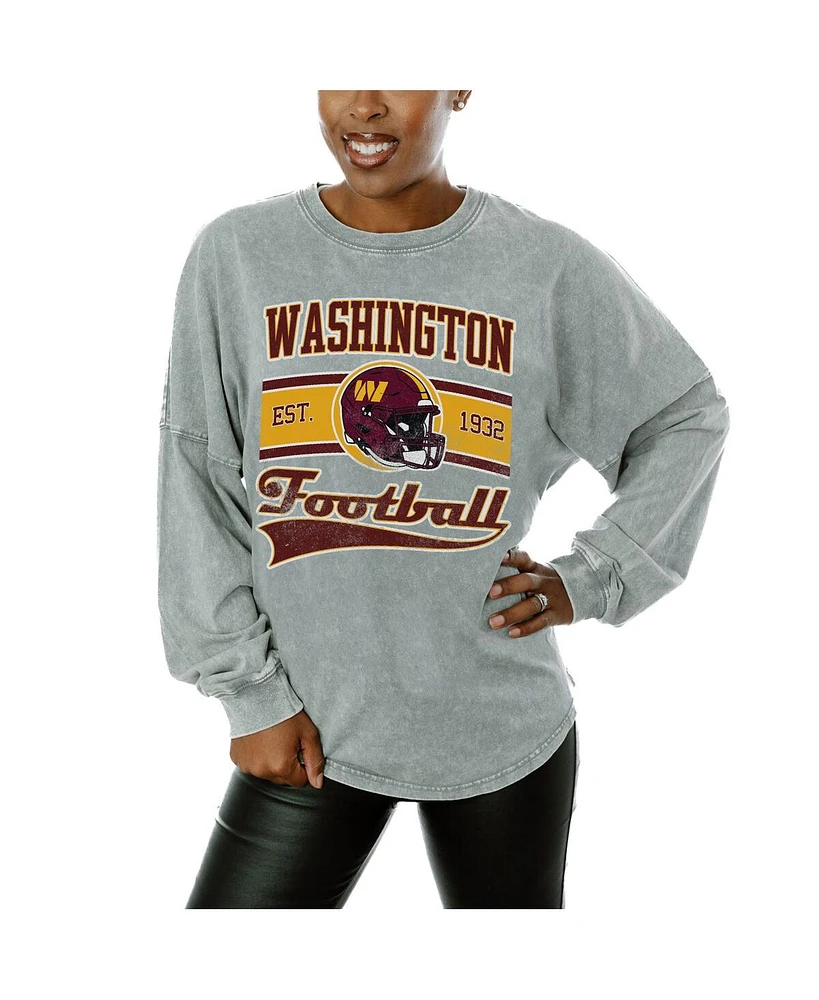 Gameday Couture Women's Gray Washington Commanders Snow Wash Oversized Long Sleeve T-Shirt