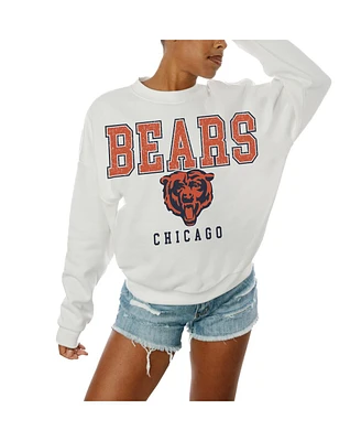 Gameday Couture Women's White Chicago Bears Sunday Drives Oversized Crewneck Pullover Sweatshirt