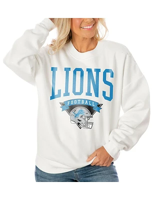 Gameday Couture Women's White Detroit Lions Oversized Line Pullover Sweatshirt