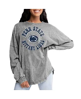 Gameday Couture Women's Gray Penn State Nittany Lions Playing Around Faded Wash Oversized Long Sleeve T-Shirt