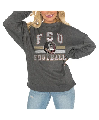 Gameday Couture Women's Charcoal Florida State Seminoles Good Vibes Premium Fleece Drop Shoulder Pullover Sweatshirt