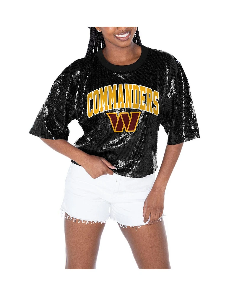 Gameday Couture Women's Black Washington Commanders Rise Up Sequin Cropped T-Shirt