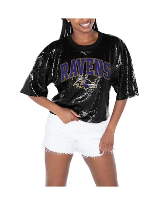 Gameday Couture Women's Black Baltimore Ravens Rise Up Sequin Cropped T-Shirt