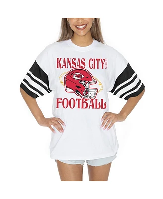 Gameday Couture Women's White Kansas City Chiefs Vintage Look Contrast Mesh Striped Raglan T-Shirt