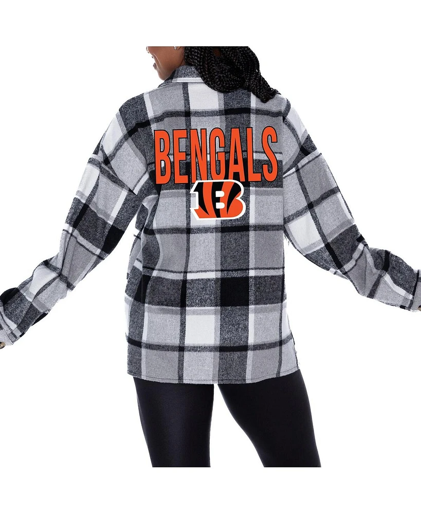 Gameday Couture Women's Gray Cincinnati Bengals Fieldside Fun Plaid Button-Up Overshirt