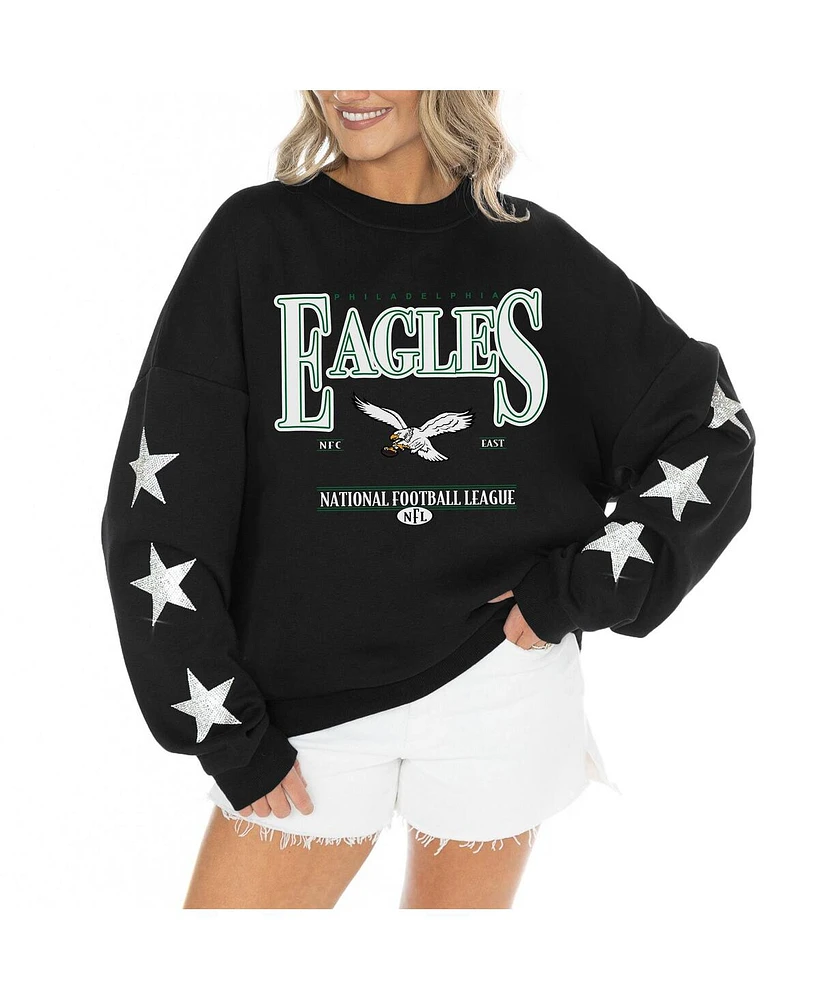 Gameday Couture Women's Black Philadelphia Eagles Rhinestone Star Sleeve Settle the Score Tri-Blend Pullover