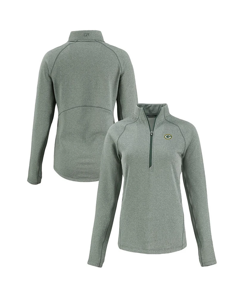 Cutter Buck Women's Heather Green Bay Packers Peshastin Eco Fleece Tri-Blend Raglan Half-Zip Jacket